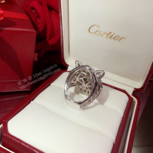 Cartier飾品 卡地亞純銀 情侶鏤空滿鑽豹頭戒 情侶款  zgk1235